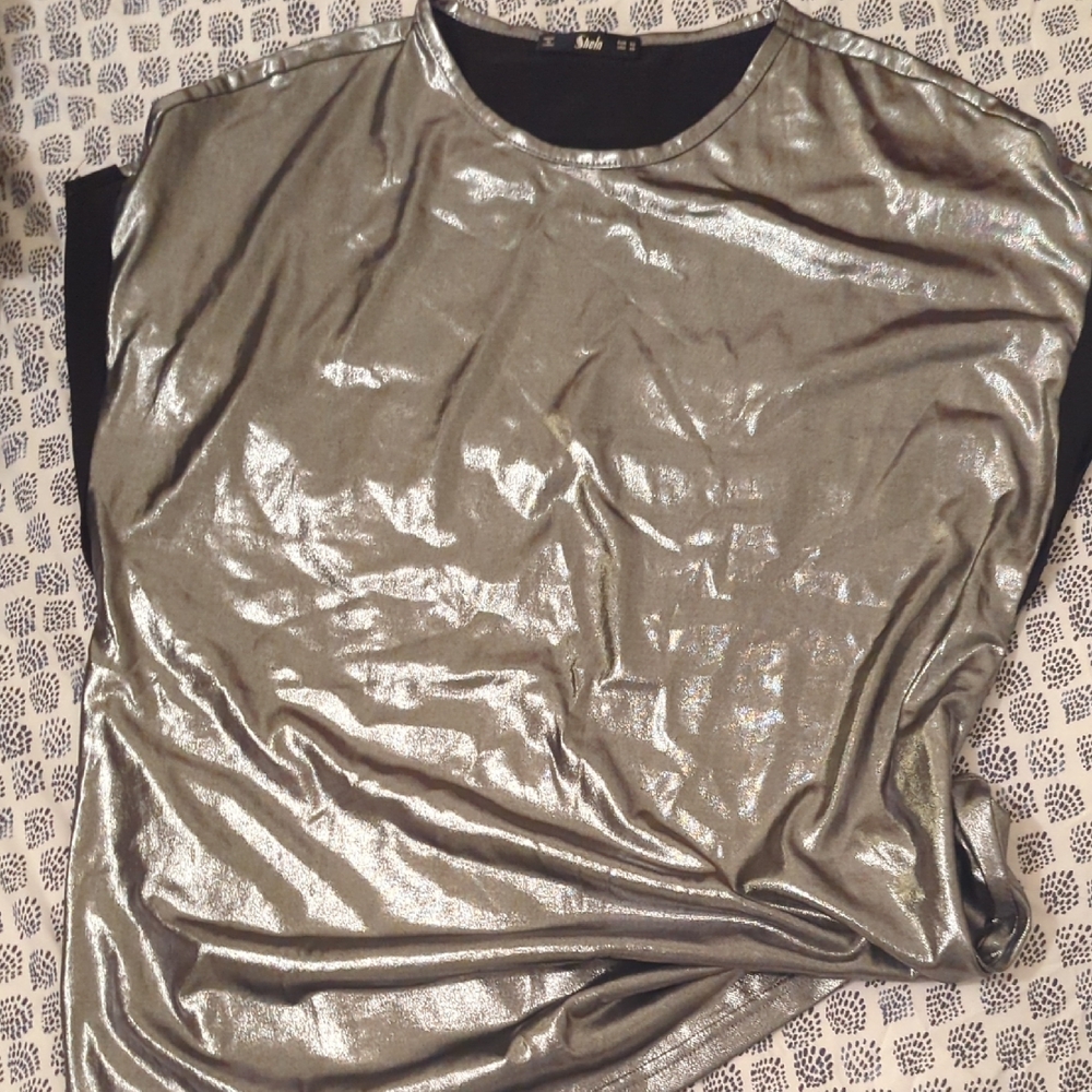 SHEIN Shimmering Silver Blouse